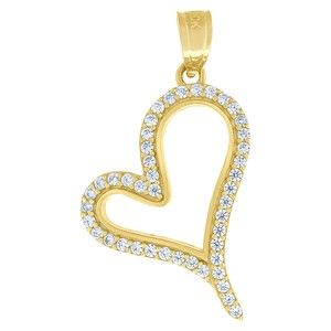 10kt 10k Yellow Gold Cubic-Zirconia Womens Heart Charm Pendant